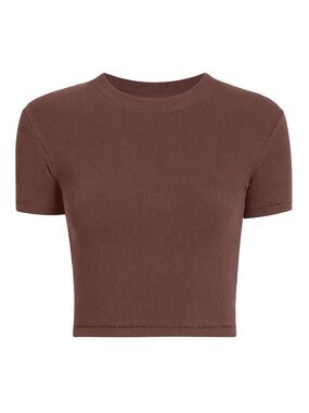 Nuuds Coffee Brown Baby Tee Cropped Short Sleeve Ribbed Top Medium